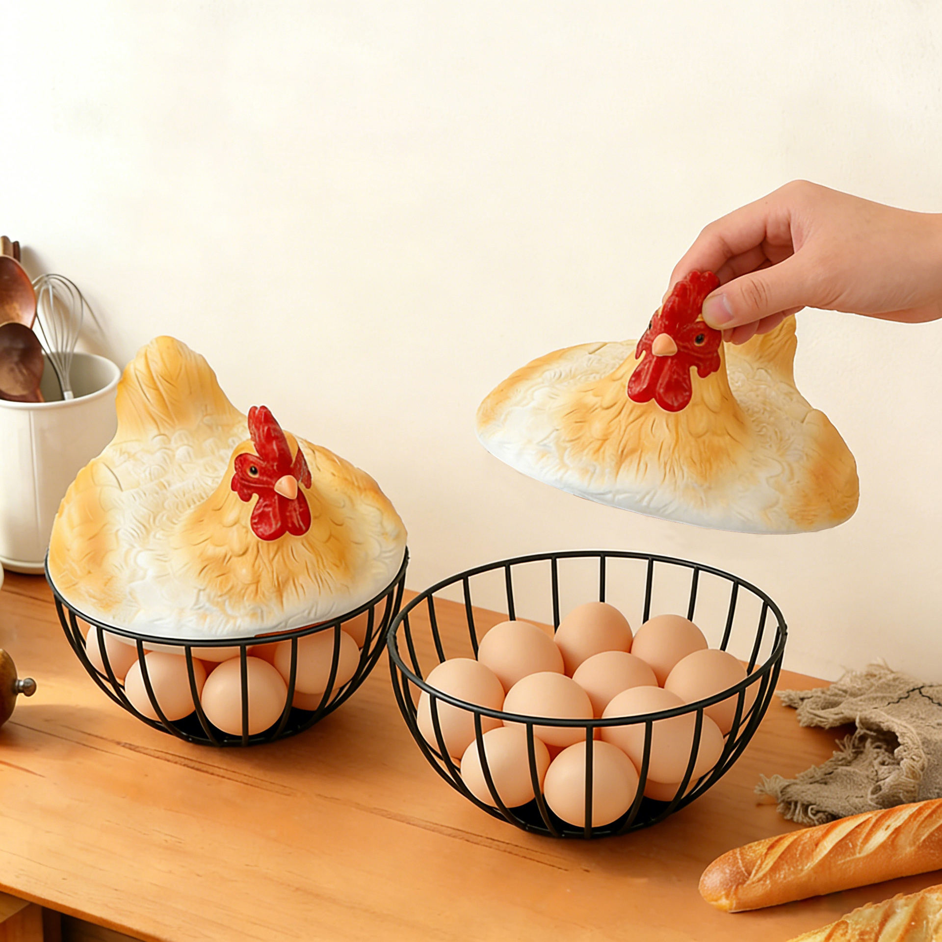 Hen Shaped Egg and Fruit Storage Basket