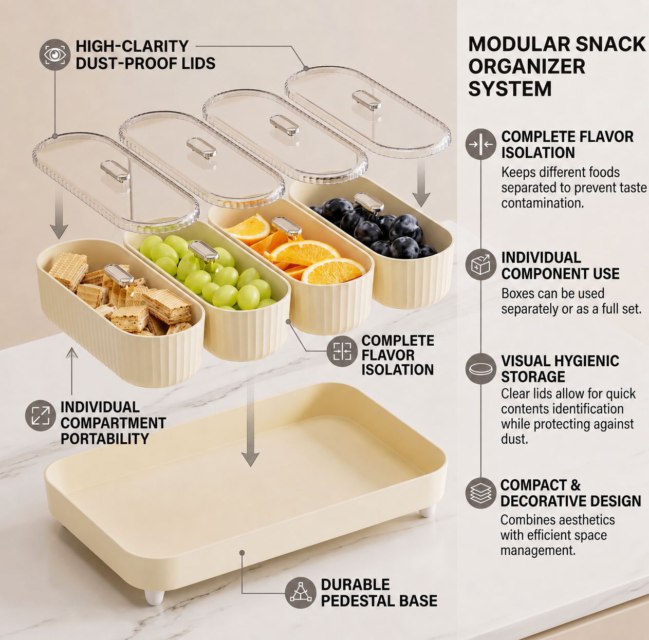 UFORU 4 Compartment Food Snack Tray