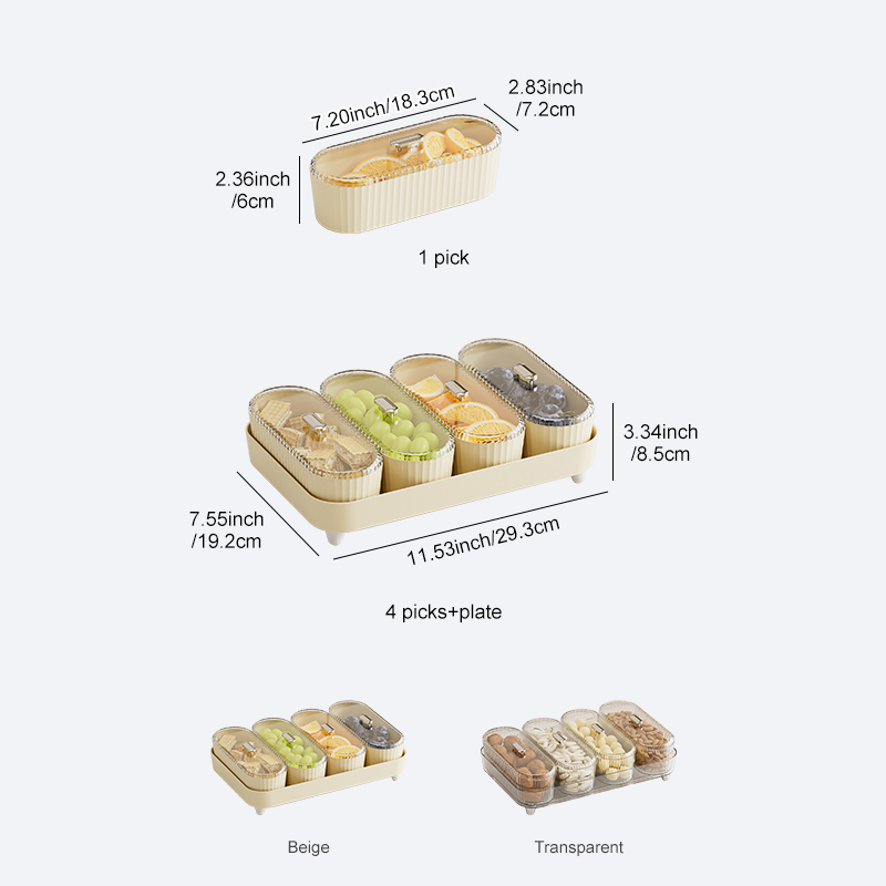 UFORU 4 Compartment Food Snack Tray – Sectioned Serving Platter for Snacks, Fruits & Dry Foods - Image 2