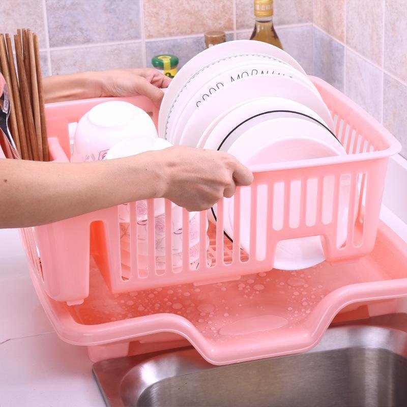 Kitchen Dish Drying Rack with Cutlery Holder | Plastic Plate Organizer - Image 2