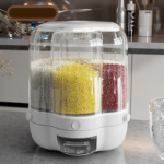 10L 360° Rotating Rice & Grain Dispenser  6-Grid Food Storage Container