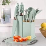 19 Pcs Kitchen Utensils & Knife Set | Silicone Cooking Tools with Knife Block