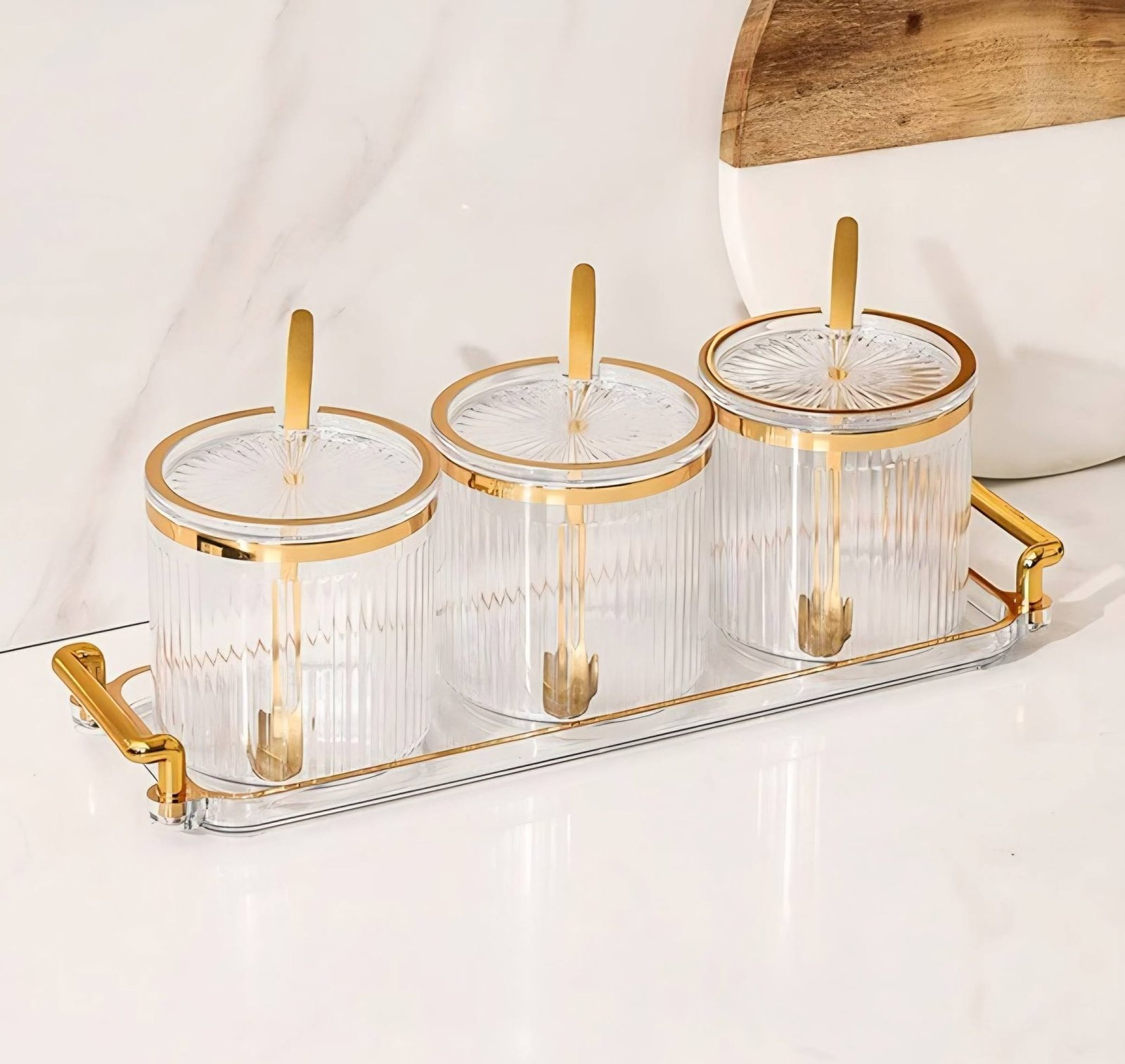 Luxury Modern Spice & Seasoning Jar Set with Lid, Spoon & Serving Tray