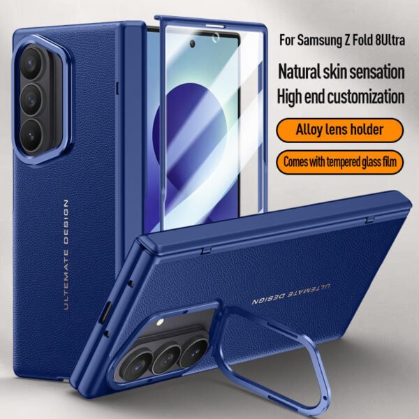 Luxury PU Leather Lens Frame Kickstand Case for Samsung Galaxy Z Fold8 Ultra – Full Wrap Protection with Tempered Glass