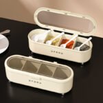 4-Grid Spice & Seasoning Organizer with Transparent Lid and Individual Spoons