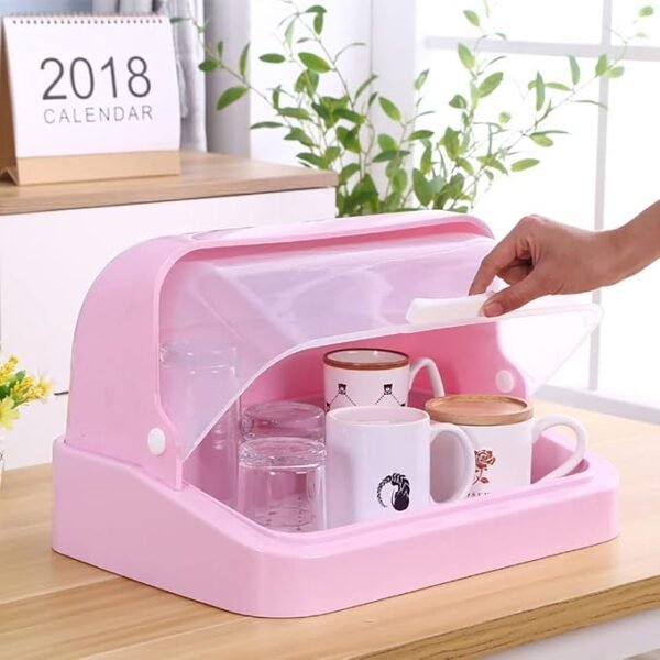 Large Dish & Cup Storage Rack with Lid | Dustproof Kitchen Drainer Organizer