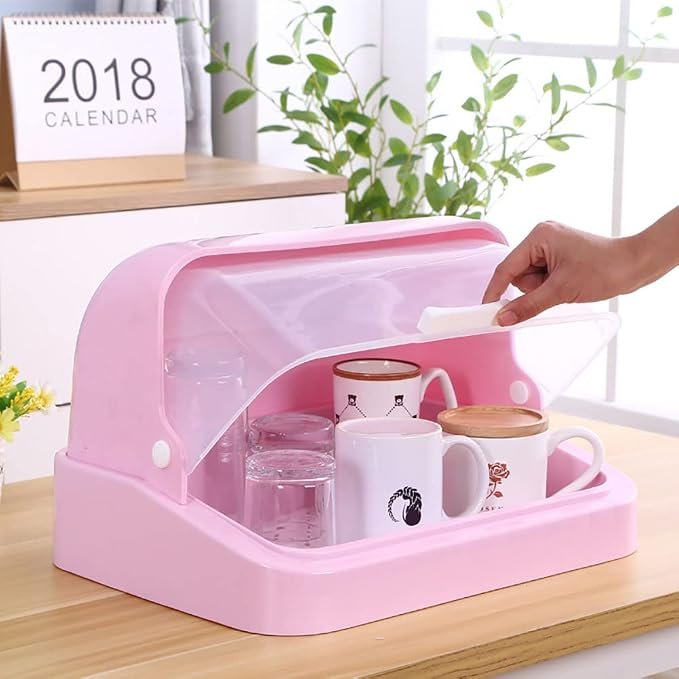Large Dish & Cup Storage Rack with Lid | Dustproof Kitchen Drainer Organizer