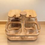 Square Rotating Spice Jar Storage Rack with Base and Bamboo Lid, 360-Degree Rotating Spice Rack