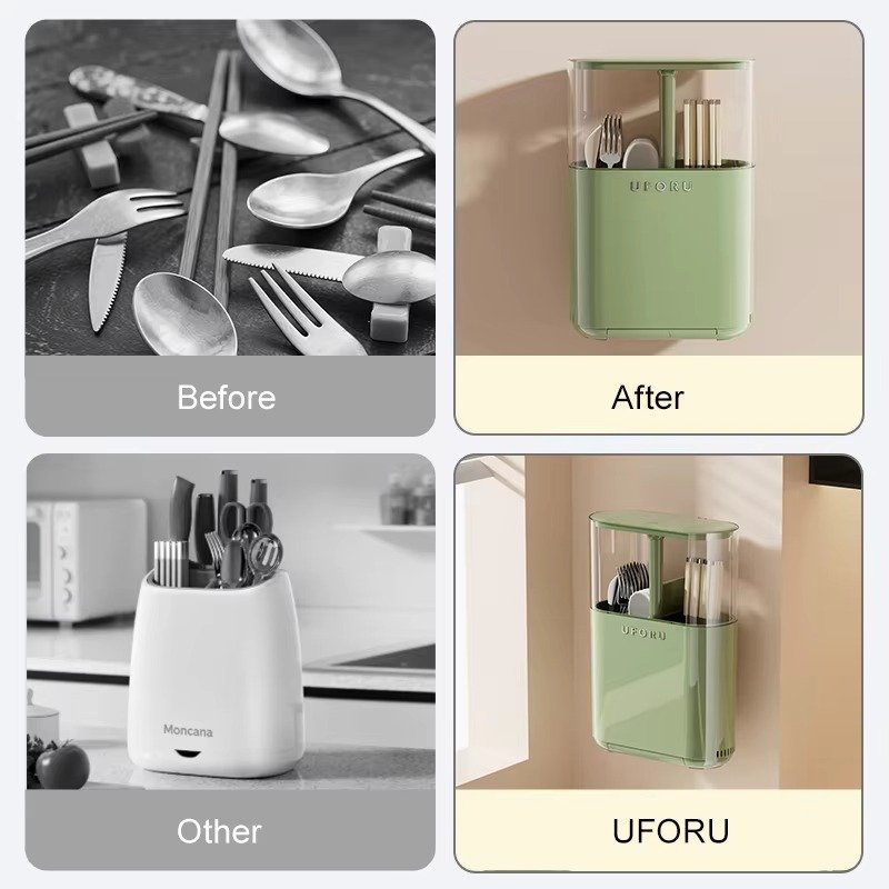UFORU Wall Mounted Retractable Storage Rack with Adjustable Plastic Containers - Image 4