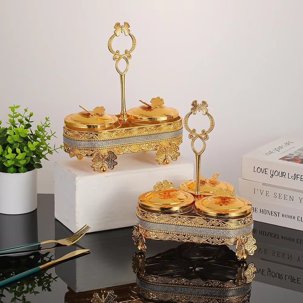 Golden Sugar Jar Accessible Luxury European and American Style Two-Cup Three-Cup Seasoning Jar - Image 2