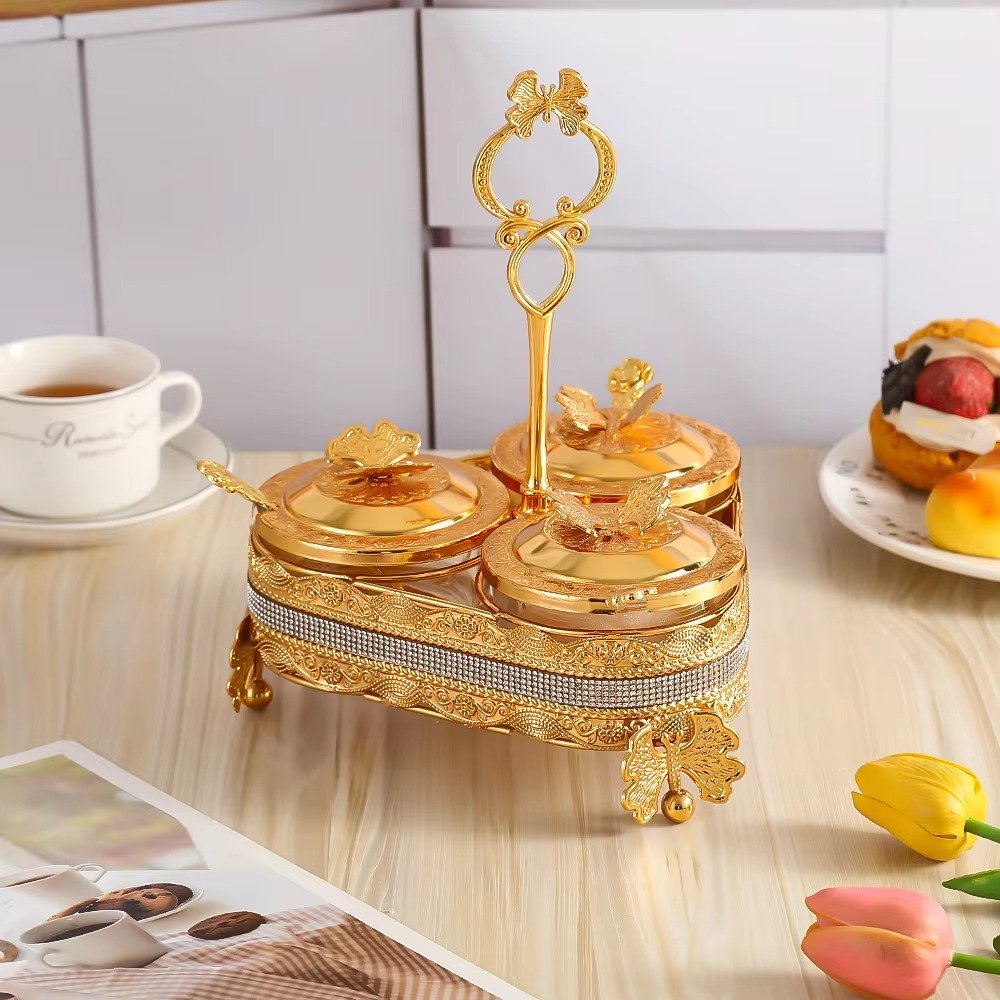 Golden Sugar Jar Accessible Luxury European and American Style Two-Cup Three-Cup Seasoning Jar