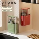 UFORU Wall Mounted Retractable Storage Rack with Adjustable Plastic Containers