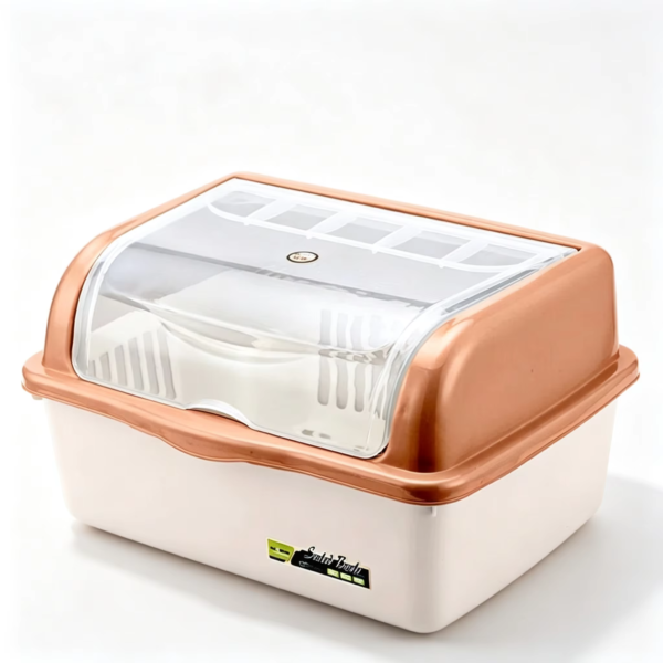 Plastic Dish Storage Box With Transparent Flip Cover Dustproof Kitchen Bowl Plate Organizer for Countertop