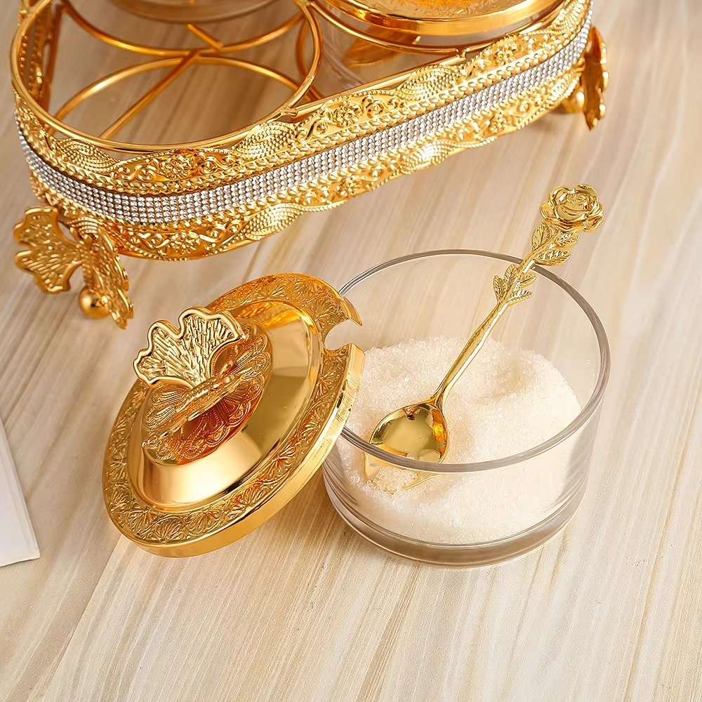Golden Sugar Jar Accessible Luxury European and American Style Two-Cup Three-Cup Seasoning Jar - Image 3