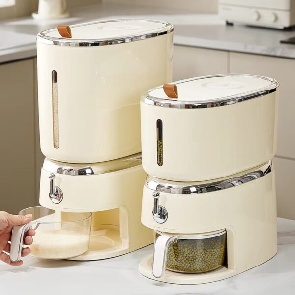 WANUO 11.5kg Rice Capacity Kitchen Rice Dispenser Plastic Rice Dispenser with Visible Remaining Quantity