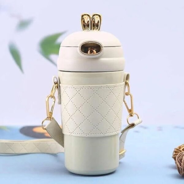500ml Rabbit Style Water Bottle with Adjustable Strap | Cute Leakproof Portable Drinking Bottle